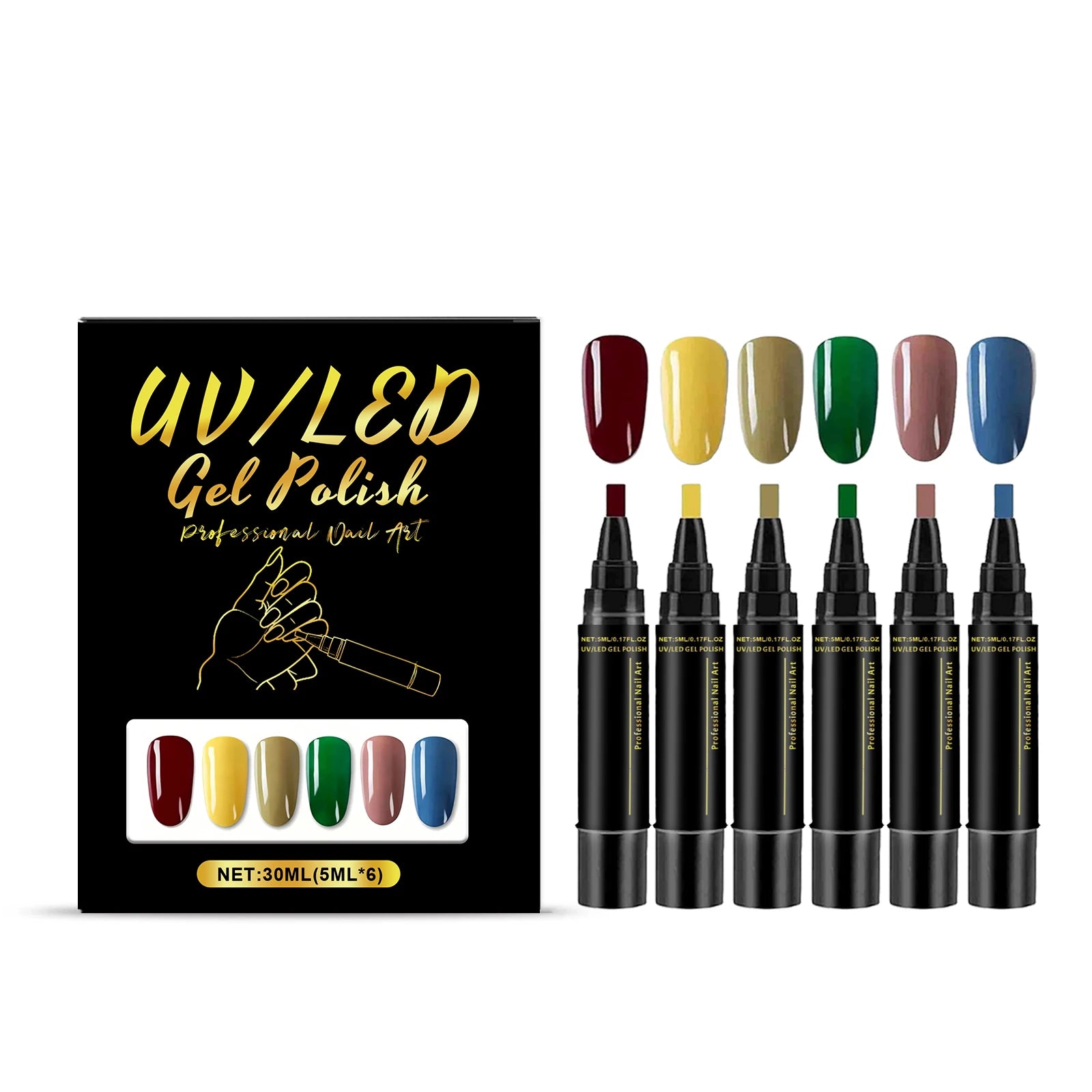 5ml Nail Gel Polish Set DIY Nail Art Design 6PCS Manicure Painting Gel Kit Long Lasting Fashion Color Mixing Nail Art Brush Tool