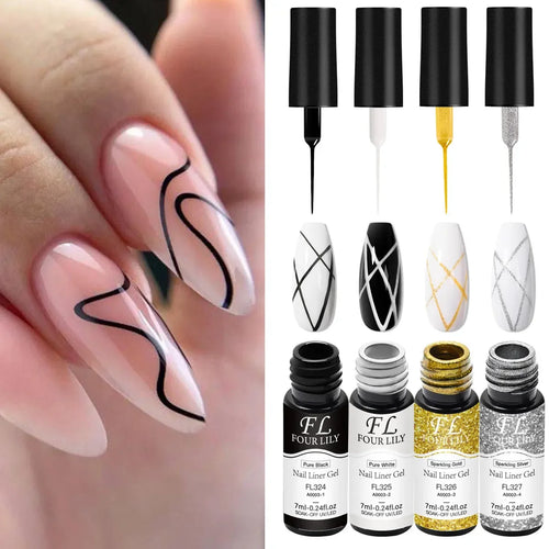1/2pcs Nail Liner Gel Polish Kit Black White Gold Silver DIY Nail Supplies French Nails Design UV/LED Drawing Painting Gel Glue