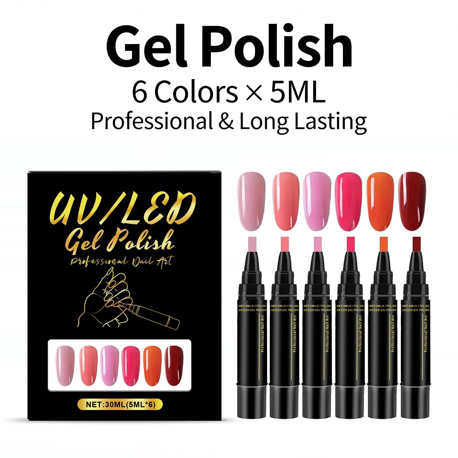 5ml Nail Gel Polish Set DIY Nail Art Design 6PCS Manicure Painting Gel Kit Long Lasting Fashion Color Mixing Nail Art Brush Tool