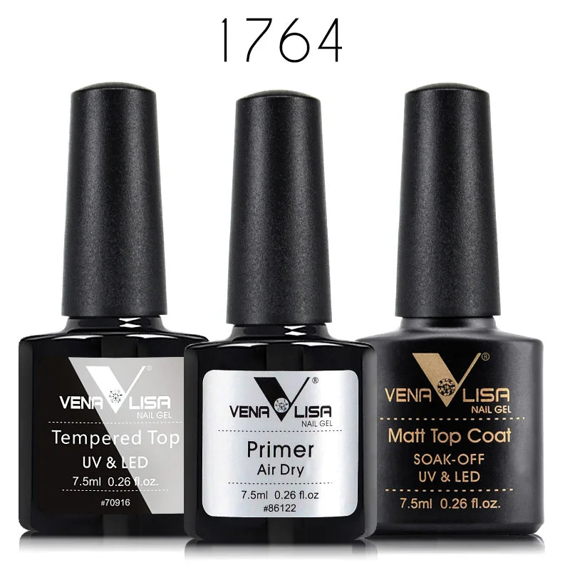 Venalisa Nail Gel Polish Kit Functional Gel No-acid Primer Base Coat Soak Off UV LED Long Wear No Wipe Tempered Topcoat 7.5ml