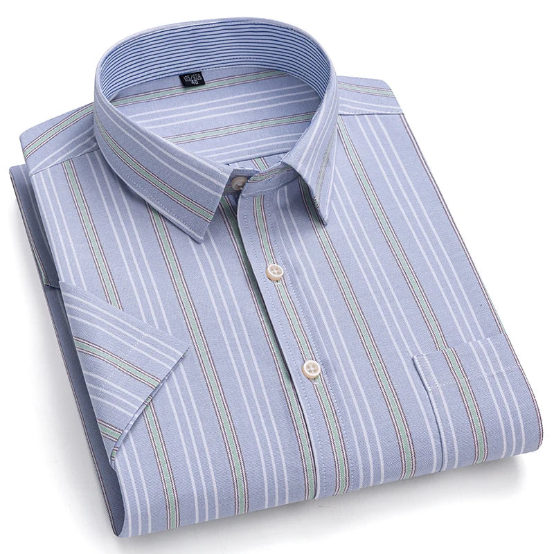 100% Pure Cotton Oxford Shirt For Men’s Short Sleeve Solid Stripe Leisure Embroidered Horse Social Business Formal Dress Shirts