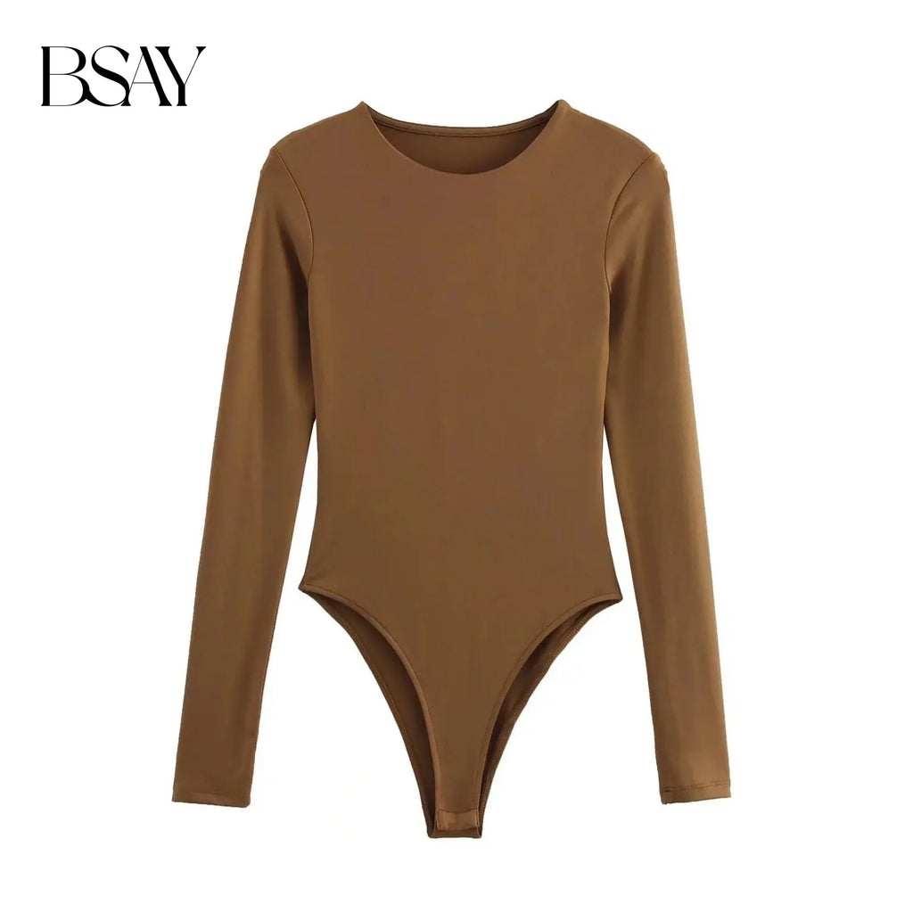 BSAY Jumpsuit for Women Fashion Autumn Winter New Sexy Solid Color Long Sleeved Round Neck Chic Female Bustier Tops Mujer