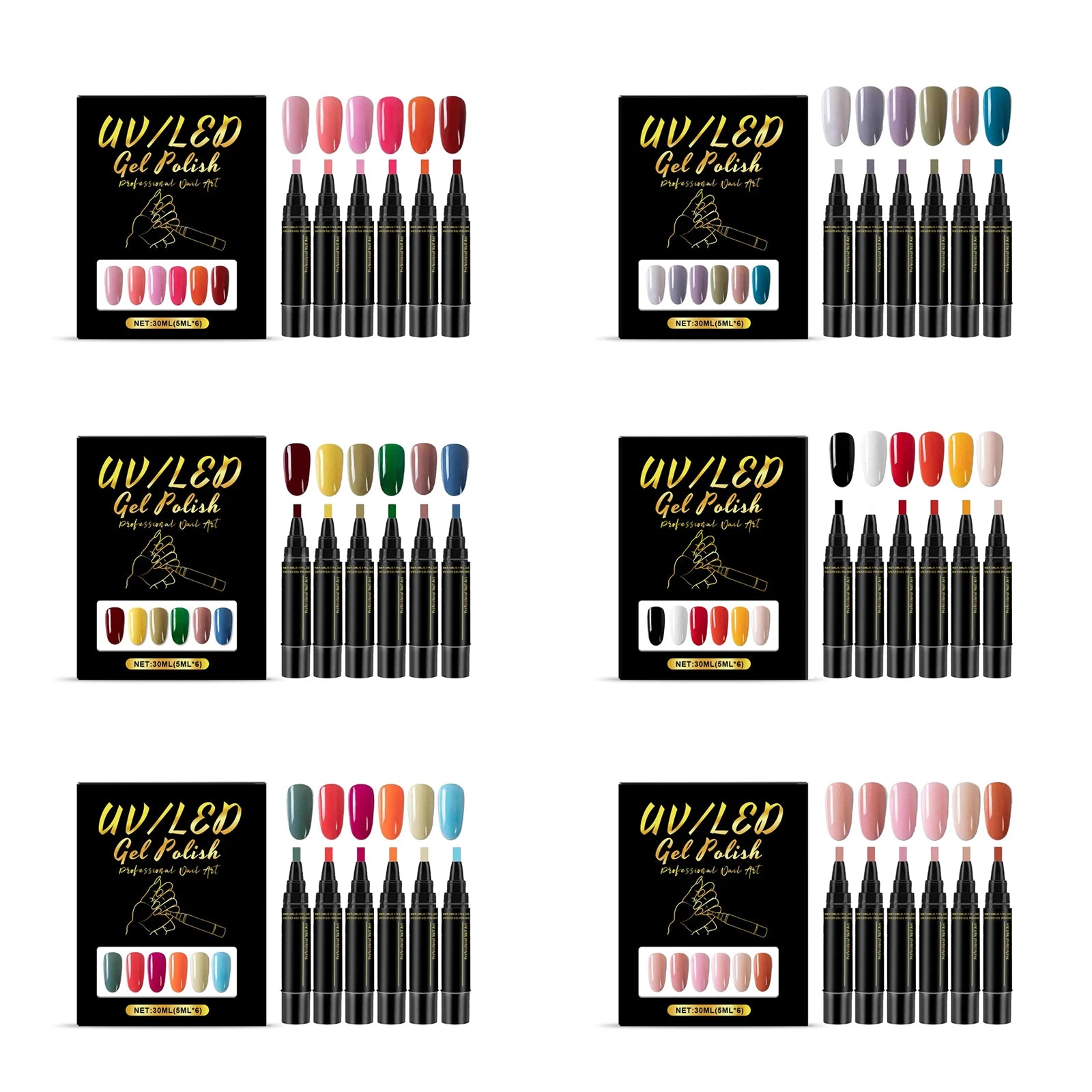 5ml Nail Gel Polish Set DIY Nail Art Design 6PCS Manicure Painting Gel Kit Long Lasting Fashion Color Mixing Nail Art Brush Tool