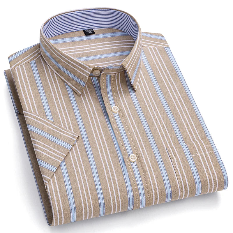 100% Pure Cotton Oxford Shirt For Men’s Short Sleeve Solid Stripe Leisure Embroidered Horse Social Business Formal Dress Shirts
