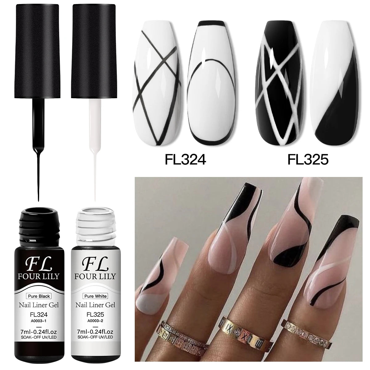 1/2pcs Nail Liner Gel Polish Kit Black White Gold Silver DIY Nail Supplies French Nails Design UV/LED Drawing Painting Gel Glue