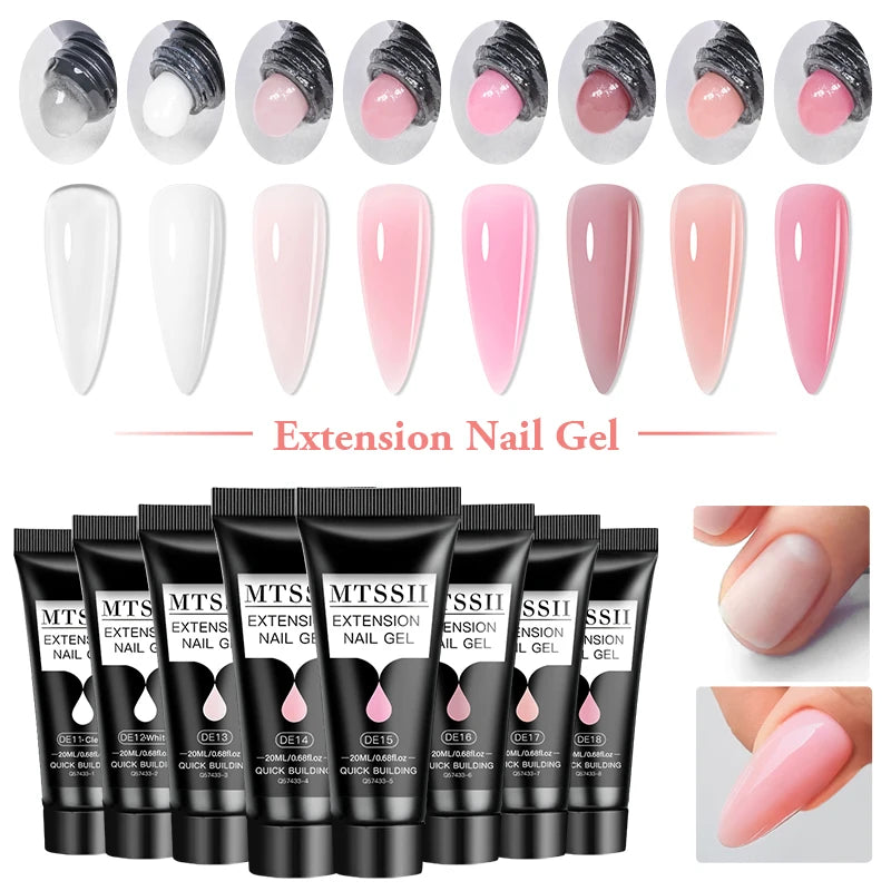 14Pcs/Set 20ml Poly Nail Gel Set 6W LED Lamp Full Gel Nail Polish Kit Quick Extension Nails Building Fingertips Polygel Tool Kit