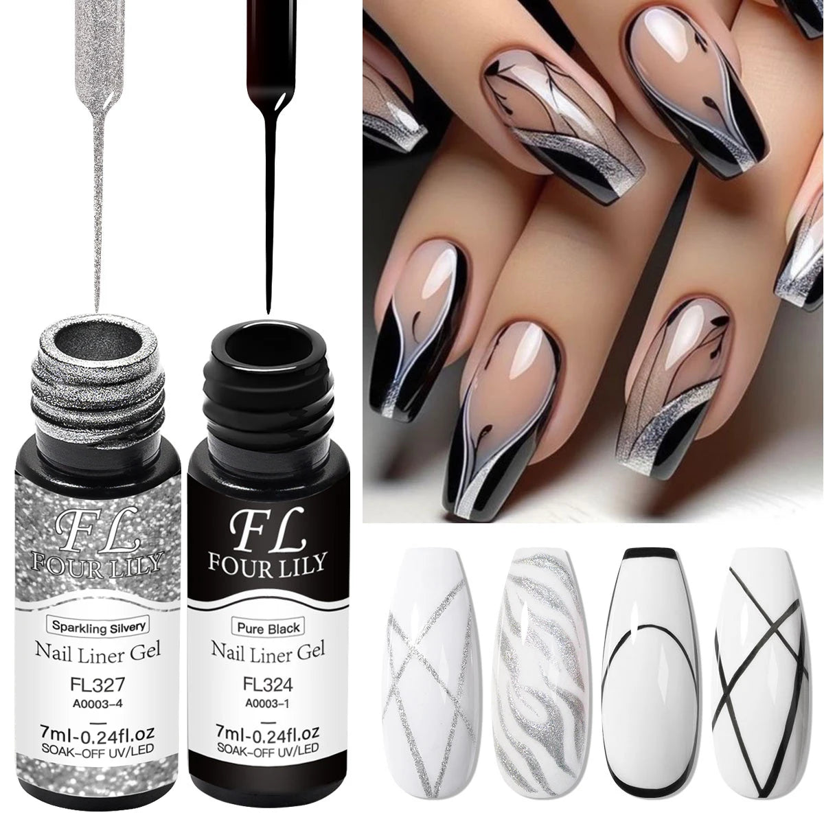 1/2pcs Nail Liner Gel Polish Kit Black White Gold Silver DIY Nail Supplies French Nails Design UV/LED Drawing Painting Gel Glue