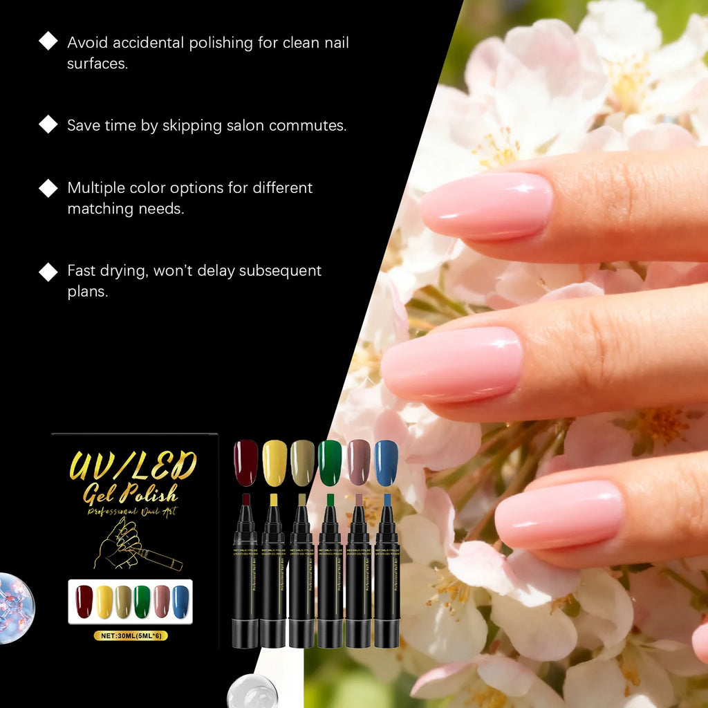 5ml Nail Gel Polish Set DIY Nail Art Design 6PCS Manicure Painting Gel Kit Long Lasting Fashion Color Mixing Nail Art Brush Tool