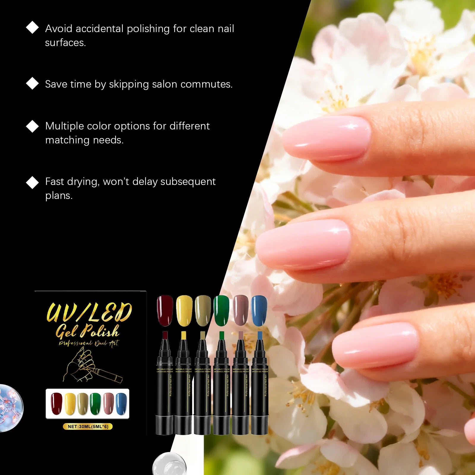 5ml Nail Gel Polish Set DIY Nail Art Design 6PCS Manicure Painting Gel Kit Long Lasting Fashion Color Mixing Nail Art Brush Tool