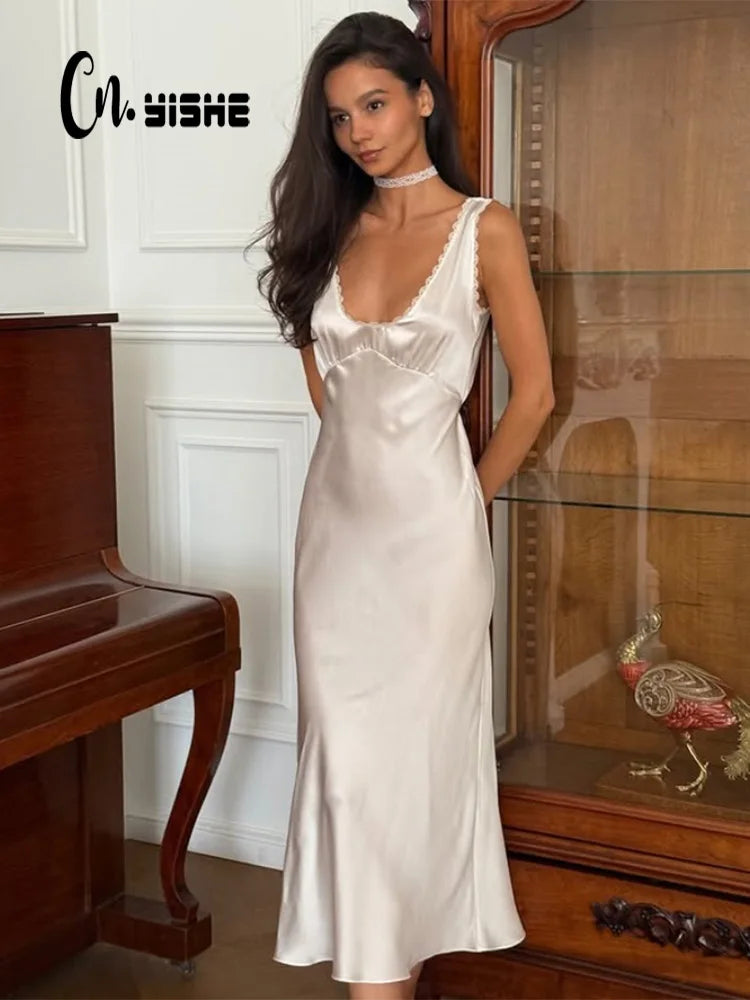 CNYISHE Lace Patchwork Solid V Neck Sheath Women Dresses Party Elegant Outfits Fashion Bodycon Female Vestidos Robes Sleeveless