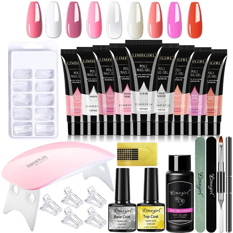 Nail Gel Set 6W LED Lamp Full Manicure Set Semi Permanent Quick Extension Nail Kit Gel Set For Nails Tool Kit