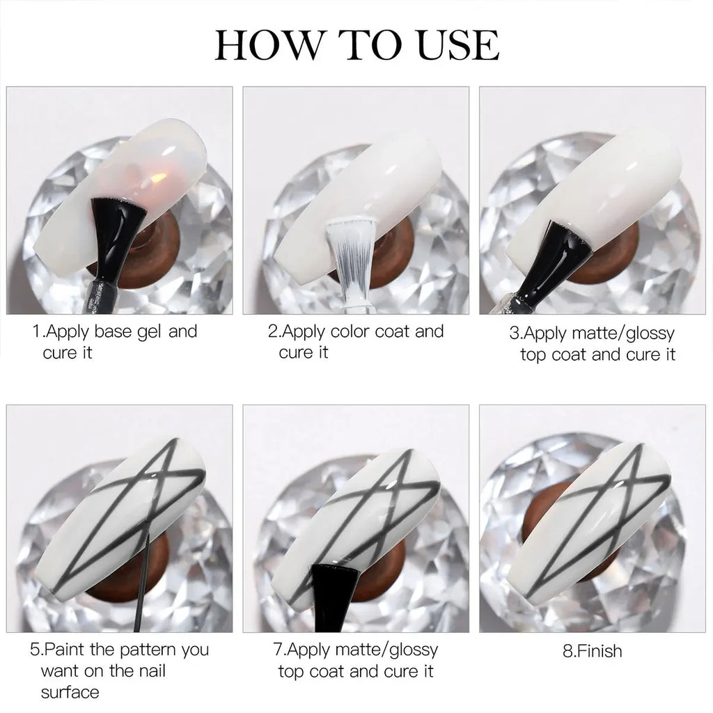 1/2pcs Nail Liner Gel Polish Kit Black White Gold Silver DIY Nail Supplies French Nails Design UV/LED Drawing Painting Gel Glue