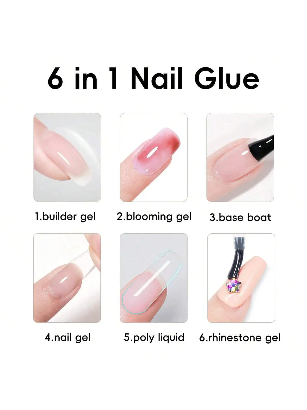 6-in-1 Multi-Function Nail Gel System - Base, Top, Matte, Builder, Self-Leveling & Blending Gel All-in-One Kit