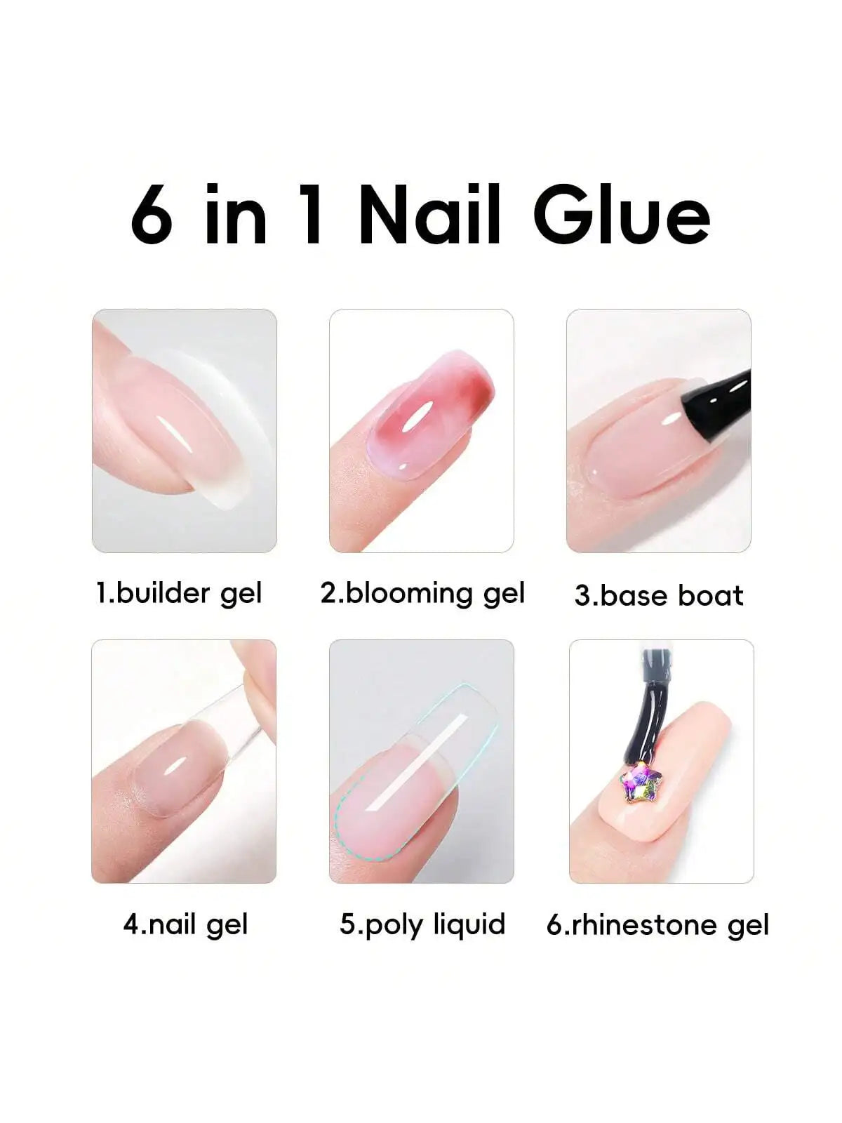 6-in-1 Multi-Function Nail Gel System - Base, Top, Matte, Builder, Self-Leveling & Blending Gel All-in-One Kit