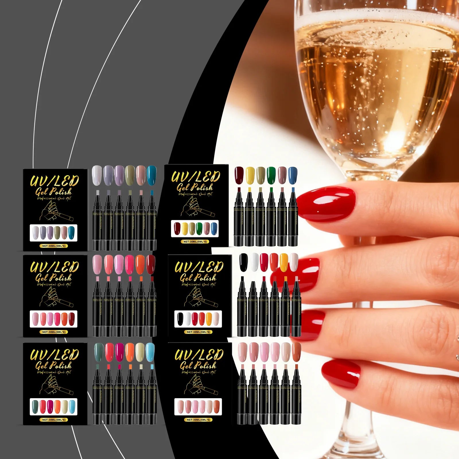 5ml Nail Gel Polish Set DIY Nail Art Design 6PCS Manicure Painting Gel Kit Long Lasting Fashion Color Mixing Nail Art Brush Tool