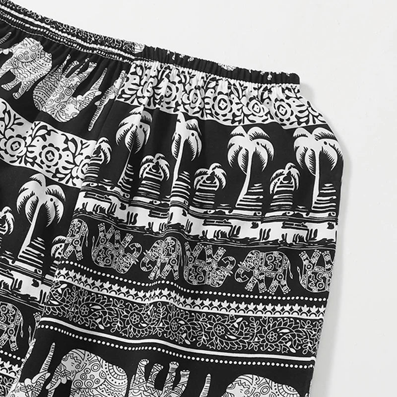 Ladies' spring and summer thin tropical style bamboo tree elephant print casual pants like outdoor sports ankle binding sunscree