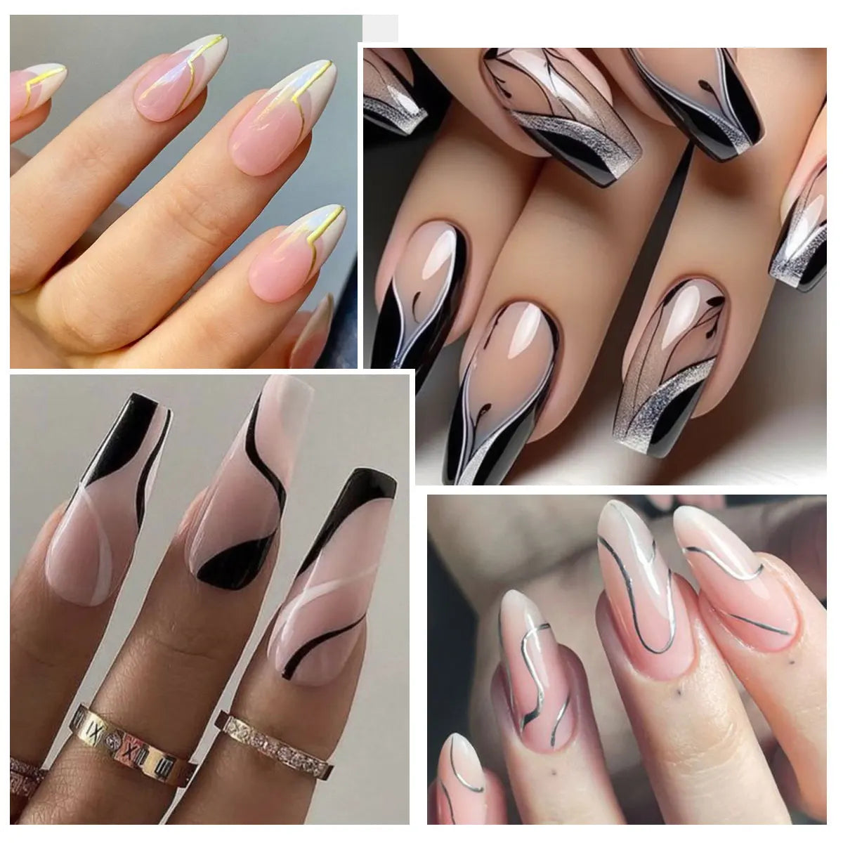 1/2pcs Nail Liner Gel Polish Kit Black White Gold Silver DIY Nail Supplies French Nails Design UV/LED Drawing Painting Gel Glue