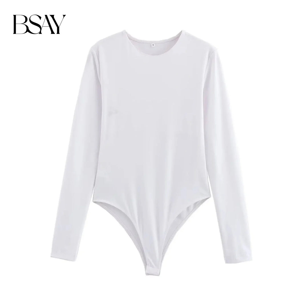 BSAY Jumpsuit for Women Fashion Autumn Winter New Sexy Solid Color Long Sleeved Round Neck Chic Female Bustier Tops Mujer