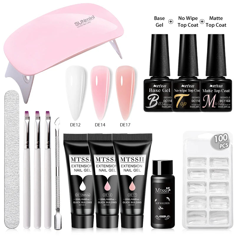 14Pcs/Set 20ml Poly Nail Gel Set 6W LED Lamp Full Gel Nail Polish Kit Quick Extension Nails Building Fingertips Polygel Tool Kit