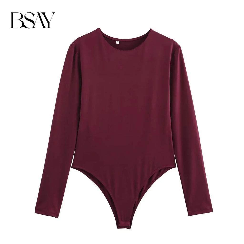 BSAY Jumpsuit for Women Fashion Autumn Winter New Sexy Solid Color Long Sleeved Round Neck Chic Female Bustier Tops Mujer