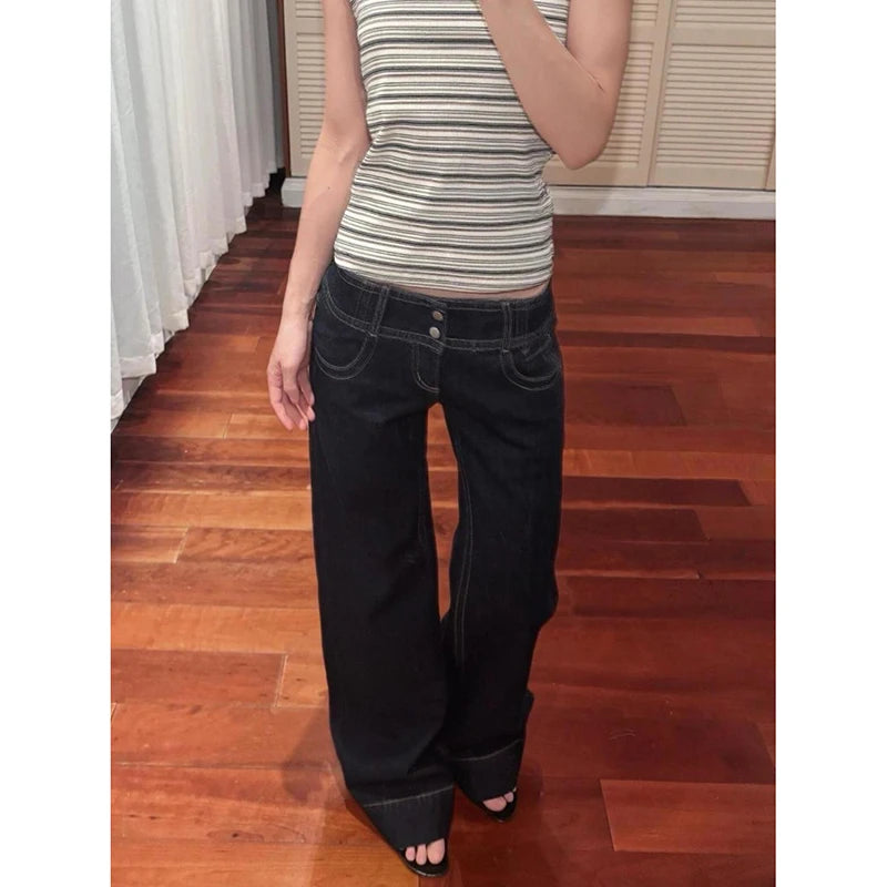 Women Blue Y2k Baggy Straight Jeans Harajuku Vintage Boyfriend Denim Trousers Japanese 2000s Style Jeans Pants Oversize Clothes